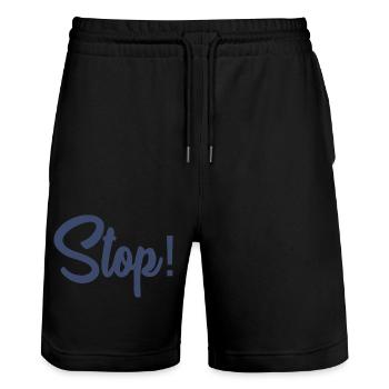 STOP. PANNEAU. PAPA. MOTO. DRÔLE. VOITURE - Short de jogging bio TRAINER Stanley/Stella unisexe - noir - Devant - Nik (191cm) & Marisol (170cm)