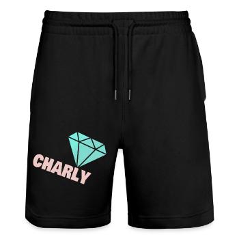 Geschenk für Charly - Stanley/Stella Unisex Bio Joggingshorts Trainer  - Schwarz - Vorne - Nik (191cm) & Marisol (170cm)