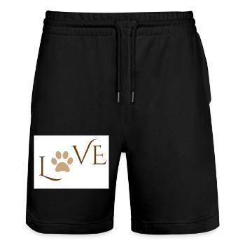 Love Word with Brown Dog or Cat Animal Paw Print - Stanley/Stella Trainer Unisex Organic Jogging Shorts - black - Front - Nik (191cm) & Marisol (170cm)