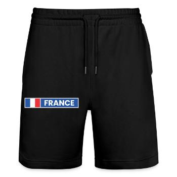 France National Flag - Stanley/Stella Trainer Unisex Organic Jogging Shorts - black - Front - Nik (191cm) & Marisol (170cm)