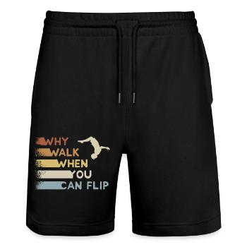 Why Walk When You Can Flip! Parkour Freerunner - Stanley/Stella Unisex Bio Joggingshorts Trainer  - Schwarz - Vorne - Nik (191cm) & Marisol (170cm)