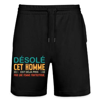 sorry this man is already taken - Stanley/Stella Trainer Unisex Organic Jogging Shorts - black - Front - Nik (191cm) & Marisol (170cm)