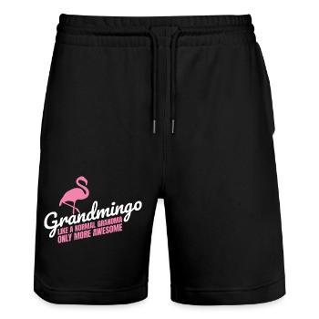 Flamingo Grandma - La mamie la plus cool de tous les temps ! - Short de jogging bio TRAINER Stanley/Stella unisexe - noir - Devant - Nik (191cm) & Marisol (170cm)