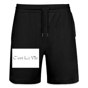 C est La Vie French for That's Life an acceptance - Stanley/Stella Trainer Unisex Organic Jogging Shorts - black - Front - Nik (191cm) & Marisol (170cm)