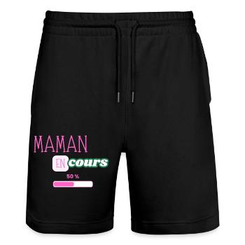maman en cours - Short de jogging bio TRAINER Stanley/Stella unisexe - noir - Devant - Nik (191cm) & Marisol (170cm)