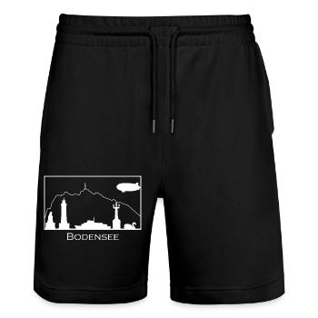 Bodensee & Pfänder | Silhouette filled | Weiß - Stanley/Stella Unisex Bio Joggingshorts Trainer  - Schwarz - Vorne - Nik (191cm) & Marisol (170cm)