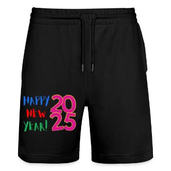 Bonne Année 2025 - Short de jogging bio TRAINER Stanley/Stella unisexe - noir - Devant - Nik (191cm) & Marisol (170cm)