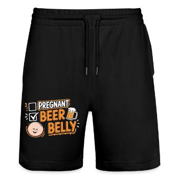 Pregnant Beer Belly 4 - Stanley/Stella Unisex Bio Joggingshorts Trainer  - Schwarz - Vorne - Nik (191cm) & Marisol (170cm)