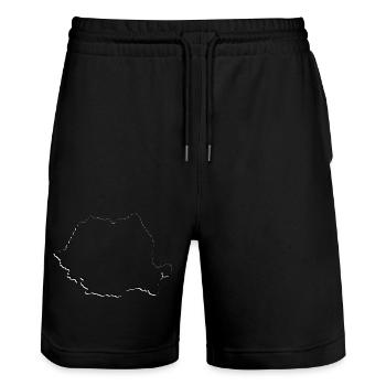 Map of Romania as an outline - Stanley/Stella Trainer Unisex Organic Jogging Shorts - black - Front - Nik (191cm) & Marisol (170cm)