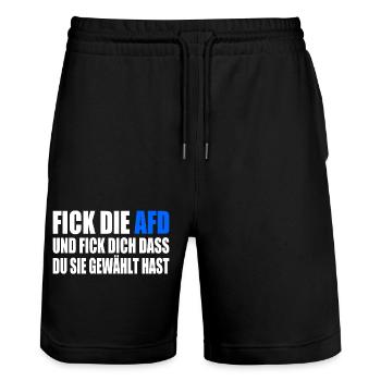 FCK AFD - Gegen Rechts - halte deine umwelt sauber - Stanley/Stella Unisex Bio Joggingshorts Trainer  - Schwarz - Vorne - Nik (191cm) & Marisol (170cm)