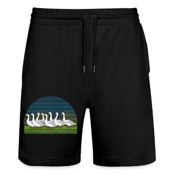 Geese - Stanley/Stella Trainer Unisex Organic Jogging Shorts - black - Front - Nik (191cm) & Marisol (170cm)
