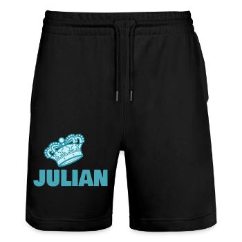 Vorname Julian - Stanley/Stella Unisex Bio Joggingshorts Trainer  - Schwarz - Vorne - Nik (191cm) & Marisol (170cm)