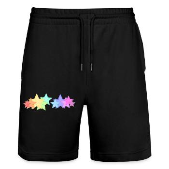 bunte Sterne - Stanley/Stella Unisex Bio Joggingshorts Trainer  - Schwarz - Vorne - Nik (191cm) & Marisol (170cm)
