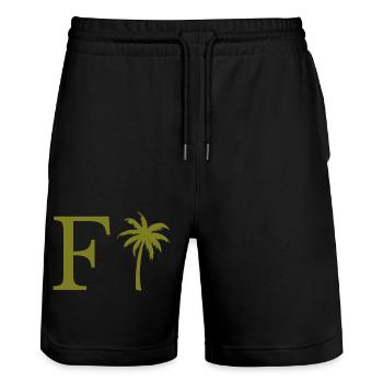 Lettre f vert Palm - Short de jogging bio TRAINER Stanley/Stella unisexe - noir - Devant - Nik (191cm) & Marisol (170cm)