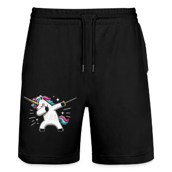 Synchronisieren Einhorn Fechter Schwert Degen Fechter Athlet - Stanley/Stella Unisex Bio Joggingshorts Trainer  - Schwarz - Vorne - Nik (191cm) & Marisol (170cm)