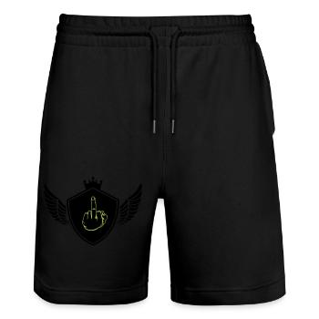 wappen mittelfinger - Stanley/Stella Unisex Bio Joggingshorts Trainer  - Schwarz - Vorne - Nik (191cm) & Marisol (170cm)