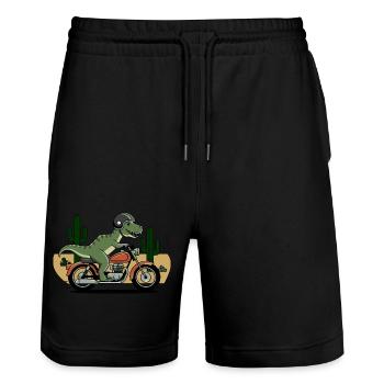 T-Rex on a Motorcycle - Stanley/Stella Trainer Unisex Organic Jogging Shorts - black - Front - Nik (191cm) & Marisol (170cm)