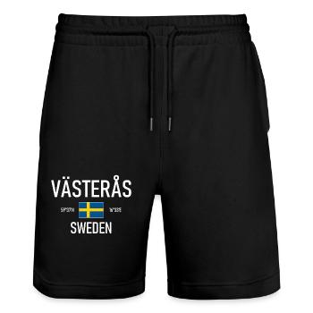 Västeras - Sweden - Sverige - Flag Coordinates - Stanley/Stella Trainer Unisex Organic Jogging Shorts - black - Front - Nik (191cm) & Marisol (170cm)