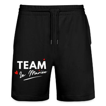 Team de La mariée cœurs - cadeau la mariée - Short de jogging bio TRAINER Stanley/Stella unisexe - noir - Devant - Nik (191cm) & Marisol (170cm)