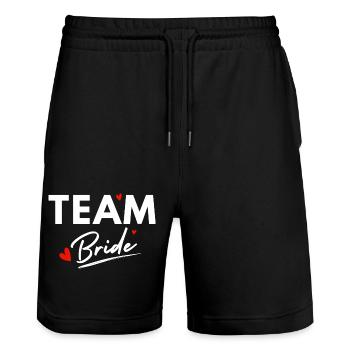 Team Bride Hearts - Brautgeschenk - Stanley/Stella Unisex Bio Joggingshorts Trainer  - Schwarz - Vorne - Nik (191cm) & Marisol (170cm)