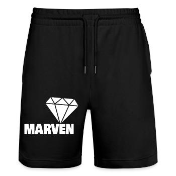 Marven als Edel - Stanley/Stella Unisex Bio Joggingshorts Trainer  - Schwarz - Vorne - Nik (191cm) & Marisol (170cm)