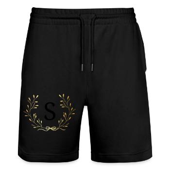 Letters s Gold Floral Crown - Stanley/Stella Trainer Unisex Organic Jogging Shorts - black - Front - Nik (191cm) & Marisol (170cm)