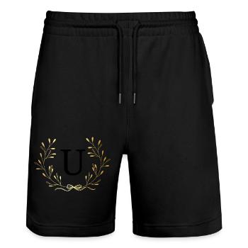 Letter U Gold Floral Crown - Stanley/Stella Trainer Unisex Organic Jogging Shorts - black - Front - Nik (191cm) & Marisol (170cm)
