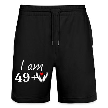 I am 49+ - Short de jogging bio TRAINER Stanley/Stella unisexe - noir - Devant - Nik (191cm) & Marisol (170cm)