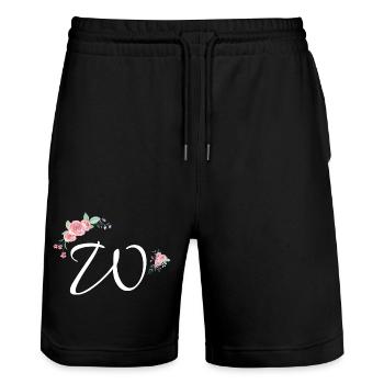 Buchstabe w Blumen - Stanley/Stella Unisex Bio Joggingshorts Trainer  - Schwarz - Vorne - Nik (191cm) & Marisol (170cm)