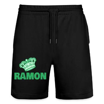 Ramon als Vorname - Stanley/Stella Unisex Bio Joggingshorts Trainer  - Schwarz - Vorne - Nik (191cm) & Marisol (170cm)