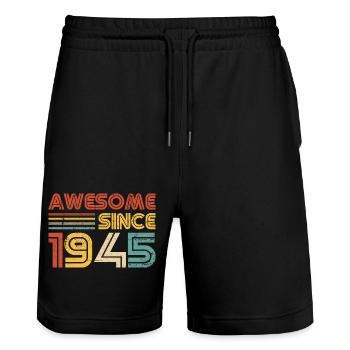 Awesome Since 1945 - Vintage Birthday Year Retro - Stanley/Stella Trainer Unisex Organic Jogging Shorts - black - Front - Nik (191cm) & Marisol (170cm)