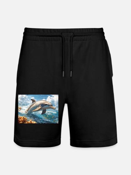 Springender Delfin Tümmler Meeressäuger - Stanley/Stella Unisex Bio Joggingshorts Trainer - Schwarz