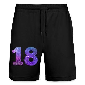 Galaxie Nummer 18 - Stanley/Stella Unisex Bio Joggingshorts Trainer  - Schwarz - Vorne - Nik (191cm) & Marisol (170cm)