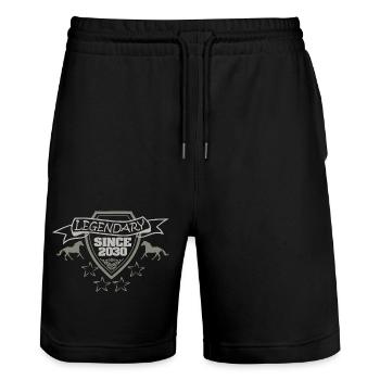 Horse 2030 - Stanley/Stella Trainer Unisex Organic Jogging Shorts - black - Front - Nik (191cm) & Marisol (170cm)