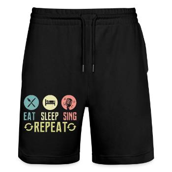 Eat Sleep Sing Repeat Singer Singing - Stanley/Stella Trainer Unisex Organic Jogging Shorts - black - Front - Nik (191cm) & Marisol (170cm)