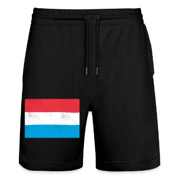 Flag of Luxembourg - Stanley/Stella Trainer Unisex Organic Jogging Shorts - black - Front - Nik (191cm) & Marisol (170cm)
