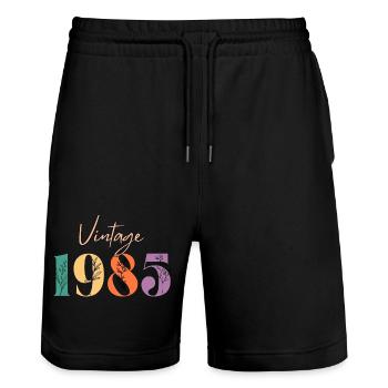 Vintage 1985 Floral - Stanley/Stella Trainer Unisex Organic Jogging Shorts - black - Front - Nik (191cm) & Marisol (170cm)