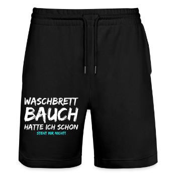 Waschbrettbauch Hatte Ich Schon Steht Mir Nicht - Stanley/Stella Unisex Bio Joggingshorts Trainer  - Schwarz - Vorne - Nik (191cm) & Marisol (170cm)