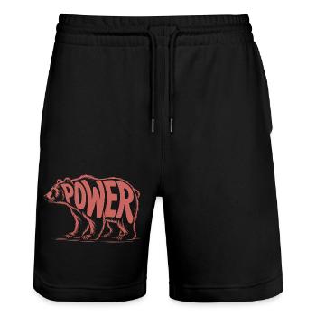 Bär - Cooles Tier Logo - Stanley/Stella Unisex Bio Joggingshorts Trainer  - Schwarz - Vorne - Nik (191cm) & Marisol (170cm)