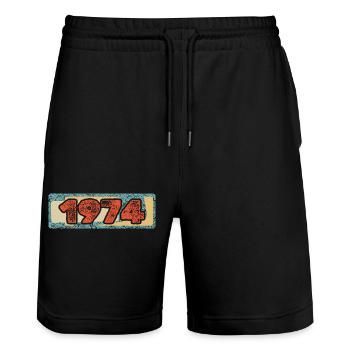 Born in 1974 - Stanley/Stella Trainer Unisex Organic Jogging Shorts - black - Front - Nik (191cm) & Marisol (170cm)