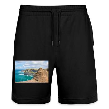 Clare Cliffs of Moher Ireland Poster - Stanley/Stella Trainer Unisex Organic Jogging Shorts - black - Front - Nik (191cm) & Marisol (170cm)