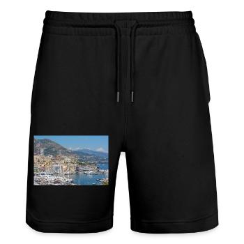 Monaco city harbor coast - Stanley/Stella Trainer Unisex Organic Jogging Shorts - black - Front - Nik (191cm) & Marisol (170cm)