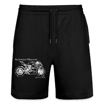 Duc Italien Panigale v4 Motorrad - Stanley/Stella Trainer Unisex Organic Jogging Shorts - black - Front - Nik (191cm) & Marisol (170cm)