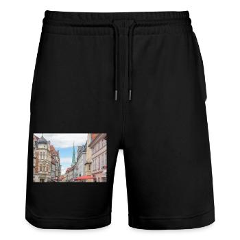 Altstadt Hameln Niedersachsen Poster - Stanley/Stella Unisex Bio Joggingshorts Trainer  - Schwarz - Vorne - Nik (191cm) & Marisol (170cm)