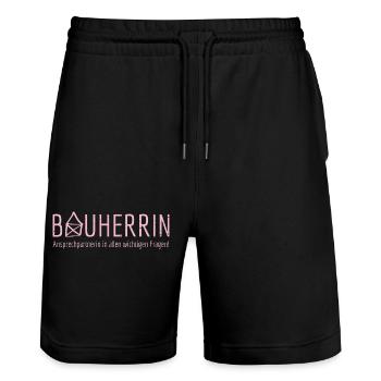 bauherrin ansprechpartnerin - Stanley/Stella Unisex Bio Joggingshorts Trainer  - Schwarz - Vorne - Nik (191cm) & Marisol (170cm)