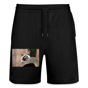 North American racoon (in german Waschbär) - Stanley/Stella Unisex Bio Joggingshorts Trainer  - Schwarz - Vorne - Nik (191cm) & Marisol (170cm)