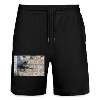 Wild boar (in german Wildschwein) Sus scrofa - Stanley/Stella Unisex Bio Joggingshorts Trainer  - Schwarz - Vorne - Nik (191cm) & Marisol (170cm)