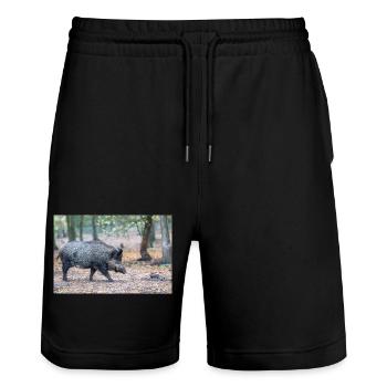 Wild boar (in german Wildschwein) Sus scrofa - Stanley/Stella Unisex Bio Joggingshorts Trainer  - Schwarz - Vorne - Nik (191cm) & Marisol (170cm)