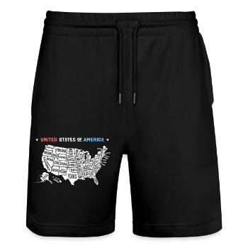 American Map Graphic Art - Stanley/Stella Trainer Unisex Organic Jogging Shorts - black - Front - Nik (191cm) & Marisol (170cm)