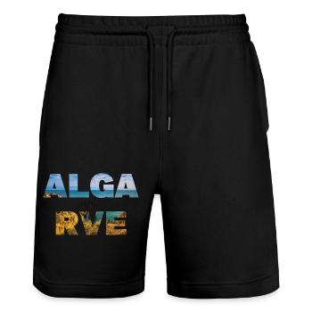 Algarve Lettering with Ocean Landscape Fill - Stanley/Stella Trainer Unisex Organic Jogging Shorts - black - Front - Nik (191cm) & Marisol (170cm)